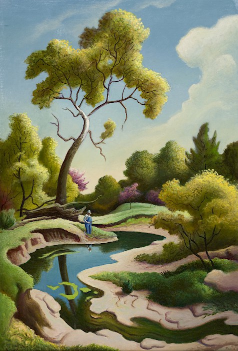 Thomas Hart Benton (Neosho, Missouri, 1889 - 1975, Kansas City, Missouri), "Clay County Farm," 1971, oil on canvas, 32 x 22 in., Arkansas Museum of Fine Arts Foundation Collection: Bequest from the Estates of Louise and Fred Dierks. 2012.008.001.