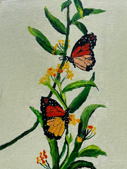 Griffin T., "Western Monarchs," acrylic on canvas, Fourth Grade, Poyen Elementary School, Art Educator: Heather Arnold.