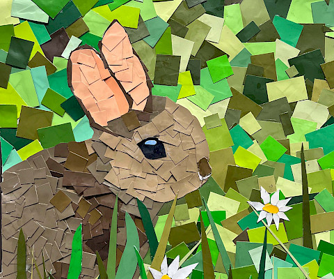 Best In Class: Sarah S., "Bunny in the Meadow," cut paper, Fifth Grade, C D Creative Studio, Art Educator: Cynthia Delahunt.