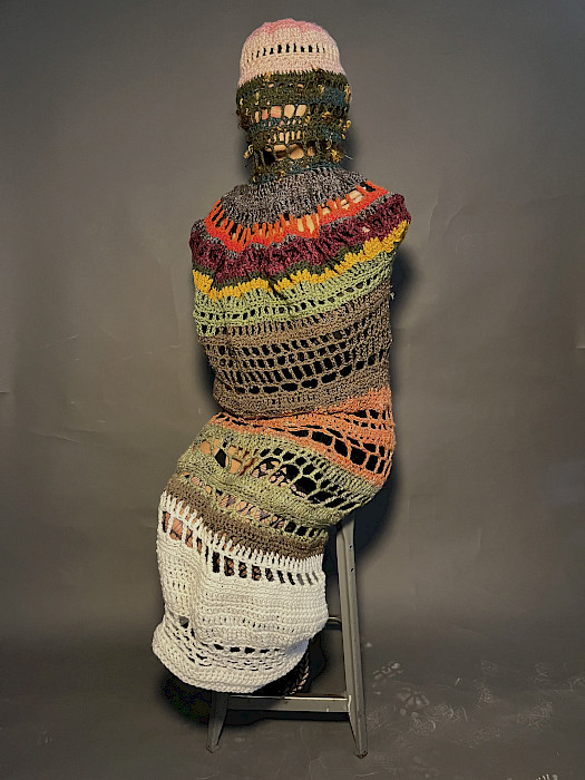 Rebekah J., "Life History Cocoon," crocheted yarn, Twelfth Grade, Little Rock Central High School, Art Educator: Amanda Naus.